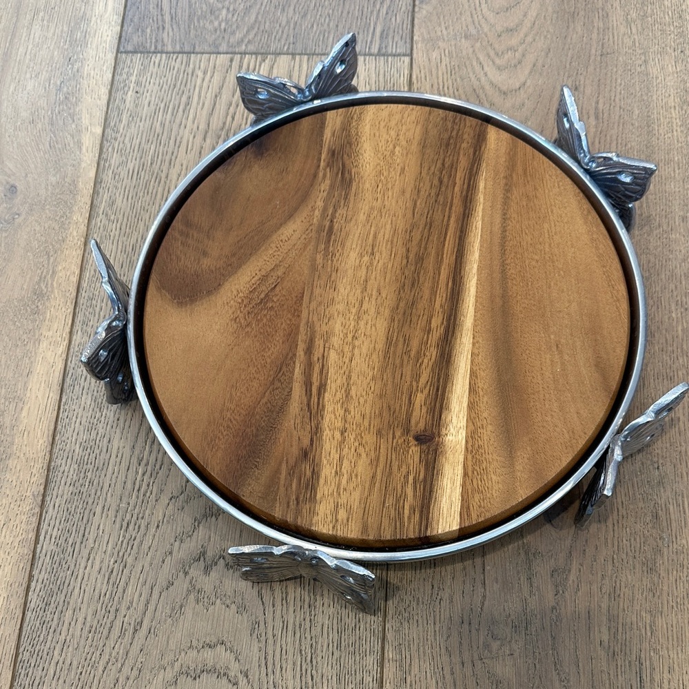 Arthur Court Silver Butterfly Wooden Tray